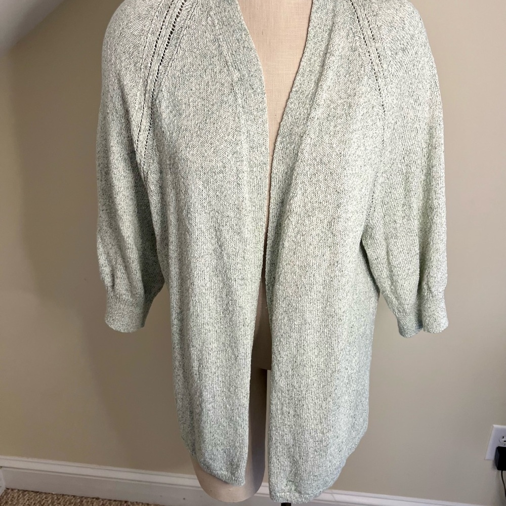 J Jill Light Green OpenFront Cotton Cardigan Short Sleeve Lightweight Coastal